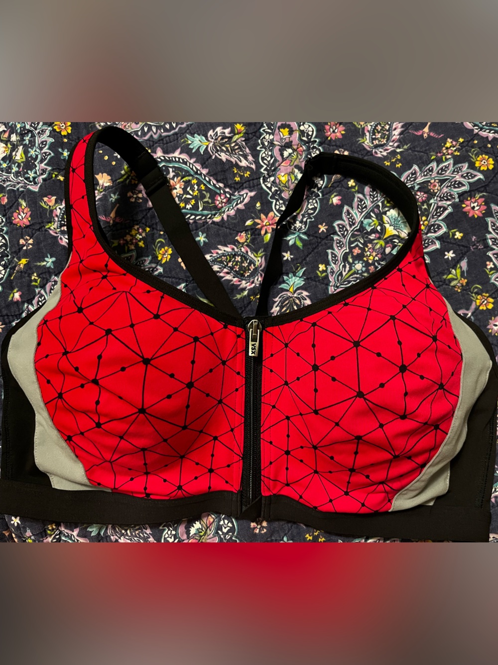 Victoria's Secret VSX Sport The Knockout Red and Black Front Zip Sports Bra 38B